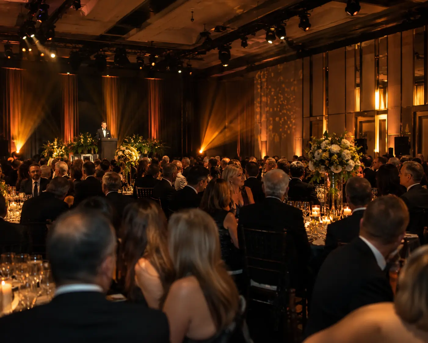 Annual gala dinner table and stage setup